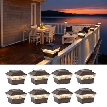 Imagem de MOON-DE-AGE Pacote com 8 luzes de poste de cerca, 25 lúmens, poste de deck de 25 lúmens, iluminação externa alimentada por energia solar, serve para postes de madeira 4 x 4 com base de 4 x 6, luz