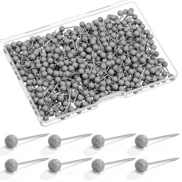 Imagem de WILLBOND Pacote com 500 alfinetes de mapa tachinhas pequenas de cabeça redonda tachas de polegar para fotos de viagem, quadro de avisos, parede, artesanato, escola, escritório, casa (cinza, 1/6