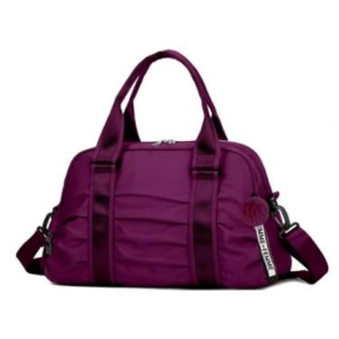 Imagem de Bolsa Mochila Esportiva Academia Viagem Mala Mão Blogueira Espaçosa Alça Transversal Com Chaveiro Pompom Colorida Grande(Roxo Açai)