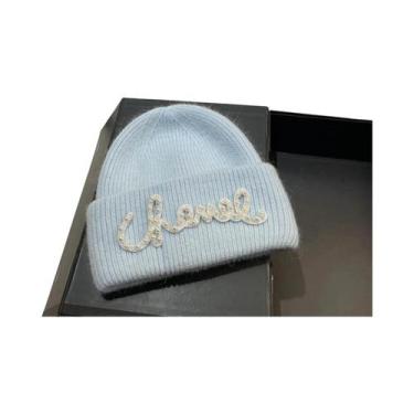 Imagem de Gorro De Inverno Feminino Quente De Tricô Com Pérolas E Pelo De Coelho