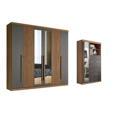 Imagem de Quarto Completo Modu 2 Peças (1GuardaRoupa+1Cômoda) QC362 Jatobá/Grafite - Santos Andirá