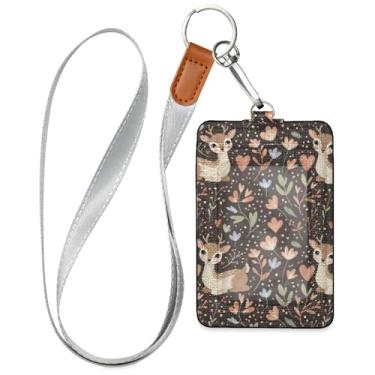 Imagem de Burbuja Porta-crachá de couro com cordão, etiqueta de identificação com 1 janela transparente para identidade e 2 compartimentos para cartão para escritório, enfermeira, professor, médico, presente