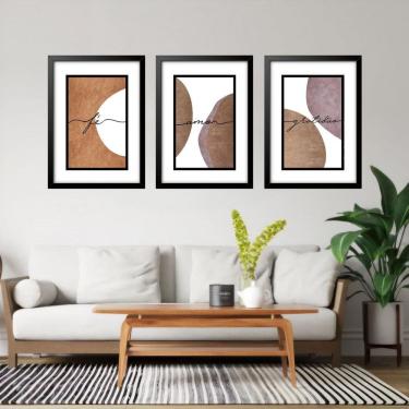 Imagem de Kit 3 Quadros Grandes Abstrato Fé Amor Gratidão 60X48Cm