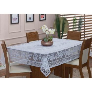 Imagem de Toalha De Mesa Renda Retangular 2,20M X 1,40M Floral Branco - Enxoval 