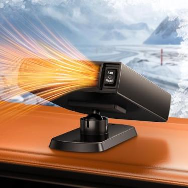 Imagem de DICMKY Aquecedor de carro, painel portátil de 12 V, plugue, ventiladores de aquecimento e refrigeração, descongelador pequeno para carro, aquecedores de janela de para-brisa, rotação de 360°