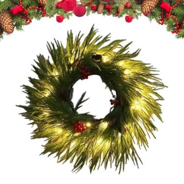 Imagem de Guirlanda de Natal com luzes, decoração de plantas artificiais de 1,8 m | Guirlanda de Natal realista iluminada | para festa, casamento, feriado, porta, manto, mesa, cozinha, varanda, exterior