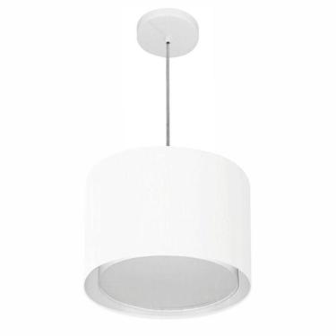 Imagem de Lustre Pendente Cilíndrico Duplo Vivare Md-4285 Cúpula Em Tecido 35x30cm - Bivolt Branco 127/220v