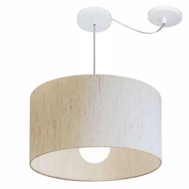 Imagem de Lustre Pendente Cilíndrico Com Desvio De Centro Vivare Md-4231 Cúpula Em Tecido 50x30cm - Bivolt Linho Bege 127/220v