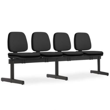 Imagem de Cadeira Longarina 4 Lugares Recepção Sala De Espera Work F02 Crepe Preto - Lyam Decor