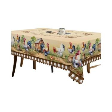 Imagem de Toalha De Mesa Com Tema De Galo E Padrão De Galinheiro Para Decoração 