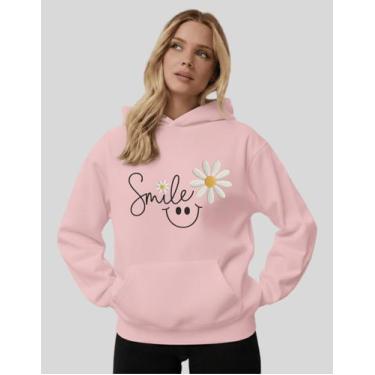 Imagem de Blusa De Frio Feminina Moletom Canguru Smile Flor Casual - MB Sport, R