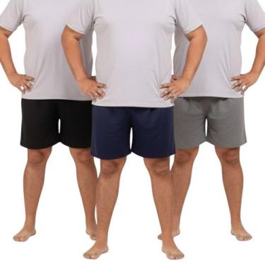 Imagem de Kit 3 Shorts Bermuda Elastano Plus Size Masculina Academia Corrida Tam