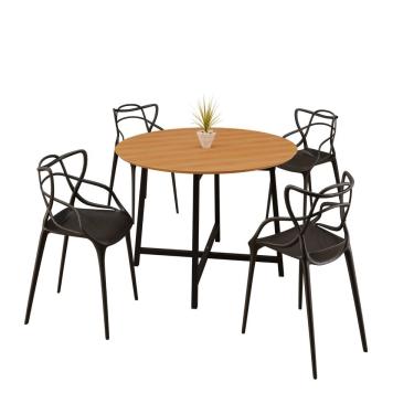 Imagem de Sala De Jantar Mesa 90cm 4 Cadeiras Allegra Estilo Moderno