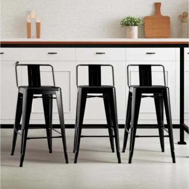 Imagem de Kit 3 Banquetas Iron Tolix Design Industrial Em Aço Com Encosto