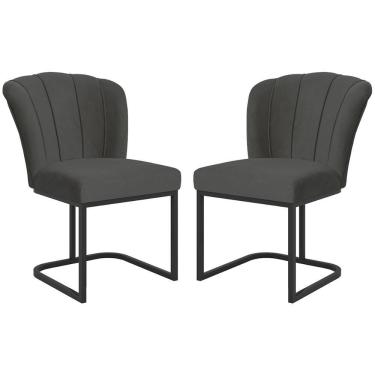 Imagem de Kit 2 Cadeiras Poltrona Flor Pés Metal Preto Mesa Quarto Cozinha Cinza