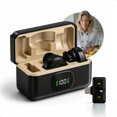 Imagem de Microfone Lapela Redondo Imã Sem Fio Preto Duplo Anti Ruído Tipo C - P