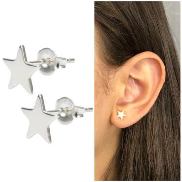 Imagem de Brinco Estrela Prata 925 Liso Delicado Pequena Banhado Moda - Morganit