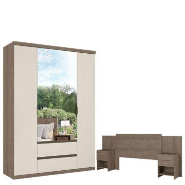 Imagem de Guarda Roupa Solteiro Nobre Slim Glass 4 Portas Rustic Off White Acetinado E Cabeceira Formosa Rustic - Thb