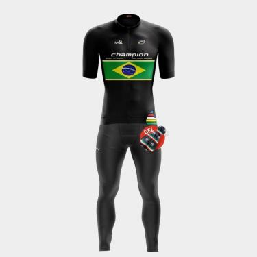 Imagem de Conjunto de Ciclismo Masculino Camisa Manga Curta e Calça de Forro Gel Proteção Uv-Masculino