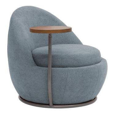 Imagem de Poltrona Kaira Mesa Lateral Direita Base Fixa Titânio Bouclé Azul Claro - Nexta Casa