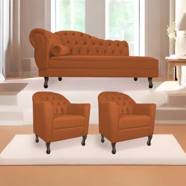 Imagem de Kit Diva Recamier Diana 130cm Lado Direito E 02 Poltronas Julia Suede - Amarena Móveis...
