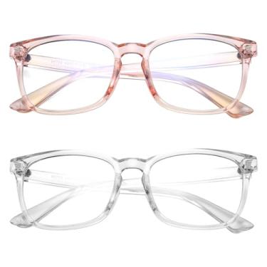 Imagem de Hycredi Óculos infantis com bloqueio de luz azul para meninos e meninas – reduz a tensão visual de telas, computador, jogos, TV e telefone, A1 pacote com 2 (rosa transparente + transparente), 127