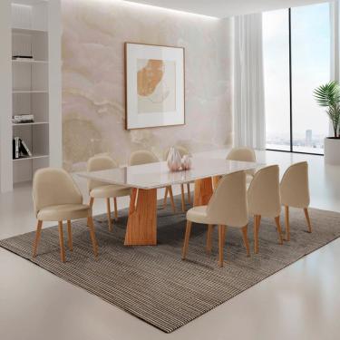 Imagem de Sala de Jantar Mesa Florida 220cm Tampo Laqueado com Vidro e 8 Cadeiras Suica