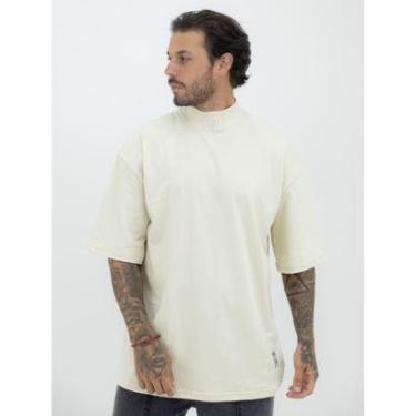 Imagem de Camisa Oversized Masculina Over Gola Alta Estampada Mangona Streetwear Algodão Premium Creme-Masculino