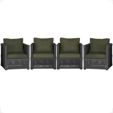 Imagem de Kit 4 Poltronas Madri Alumínio Corda Náutica Estofado Tecido Impermeável Preto Trama Original