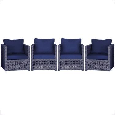 Imagem de Kit 4 Poltronas Madri Alumínio Corda Náutica Estofado Azul Trama Original