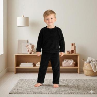 Imagem de Pijama Manga Longa Comprida Infantil Menino Menina Inverno Fleece Pret