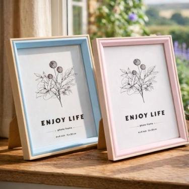 Imagem de Kit 2 Porta Retrato Moldura 15x20 MDF Azul e Rosa Com Suporte Enfeite 