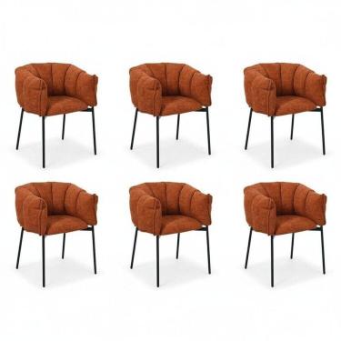 Imagem de Kit 6 Cadeiras para Sala de Jantar Estofadas com Base de Aço Joy Terracota