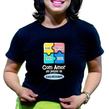 Imagem de Camiseta feminina babylook autismo blusa preta autista família escola 
