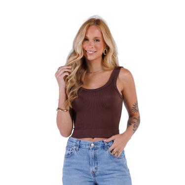 Imagem de Regata Cropped Altura Cós Sem Costura Canelada