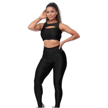 Imagem de Conjunto Fitness Feminino Cós Alto Texturizado Alta Compressão Poliami