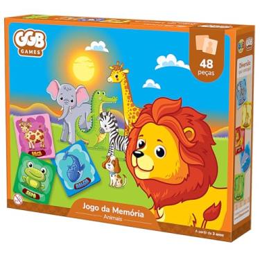 Imagem de GGB Plast Brinquedos - Jogo de Memória Animais da Selva 48 Peças (24 Pares) - Estímulo ao Aprendizado - 3 Anos