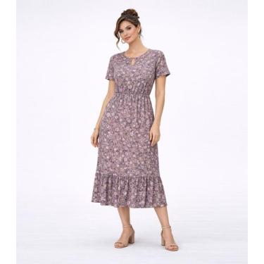 Imagem de Vestido Midi Feminino Estampado Helanca Select Bege, P, Bege