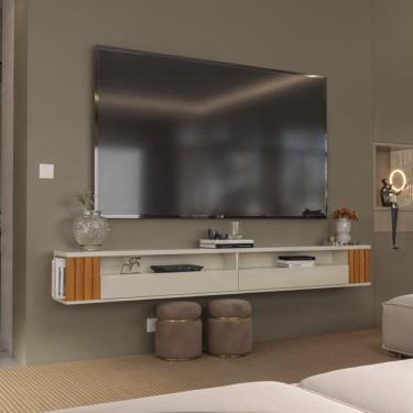 Imagem de Rack Suspenso Ripado Para TV até 80 Polegadas Luxo Rack Para Painel até 220 Com Com Nichos e 1 Porta