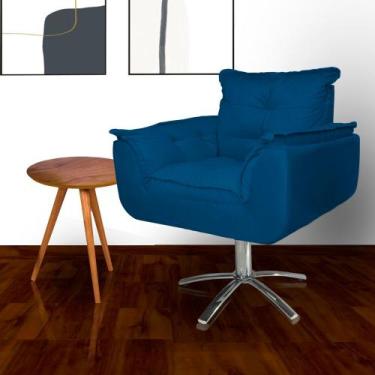 Imagem de Poltrona Decorativa Estofada Base Giratória de Metal Opala Suede Azul 