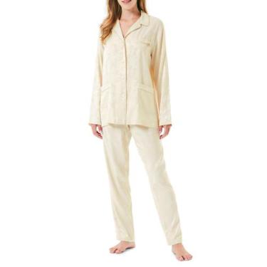 Imagem de Pijama Feminino em Cetim Jacquard com Viés Champanhe Lohe, Champanhe, 
