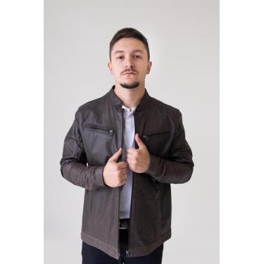Imagem de Jaqueta de Couro Masculina - Maverick - Casa Do Couro, M, Café estonad