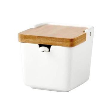 Imagem de Açucareiro/ Saleiro De Porcelana Com Tampa Bambu E Colher - GENERIC
