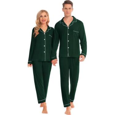 Imagem de Conjunto de pijamas de Natal SWOMOG para mulheres e homens, verde, tam