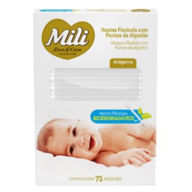 Imagem de Cotonete Mili Hastes Flexíveis Biodegradável Ponta de Algodão Macio 75 Unidades