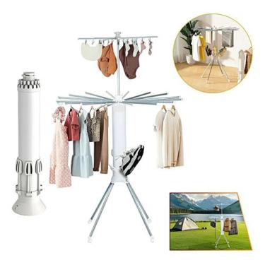 Imagem de Varal Dobrável Portátil De Chão 2 Andares Com Rodinhas Inox Branco - D