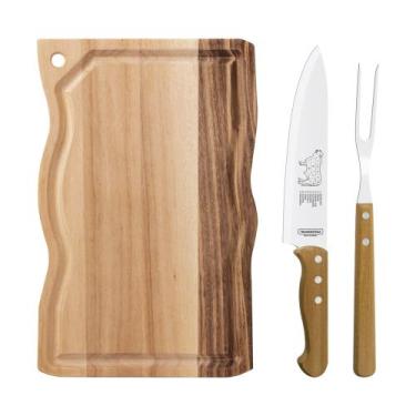 Imagem de Kit para Churrasco Tramontina com Lâminas em Aço Inox e Madeira 3 Peça