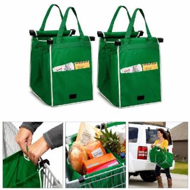 Imagem de Kit 2 sacolas ecologicas reutilizaveis carrinho de supermercado organi