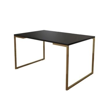Imagem de Mesa De Jantar Industrial Retangular Preta 120X75Cm Base Dourada - CAS