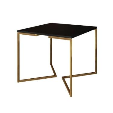 Imagem de Mesa De Jantar Industrial Quadrada Preta 90Cm Base V Dourada - CASA PR